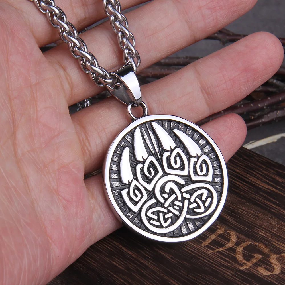 Dropshipping 316L stainless steel Classic Animal Bear Claw Men's Pendant Necklace Viking Bear Amulet Fashion Jewelry