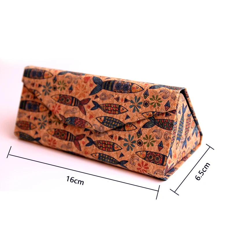 Natural Cork Eyeglass Cases for Vegan Environmental Friendly Wooden Fabric Fish Tile Pattern Women Men Sunglasses Storage Box