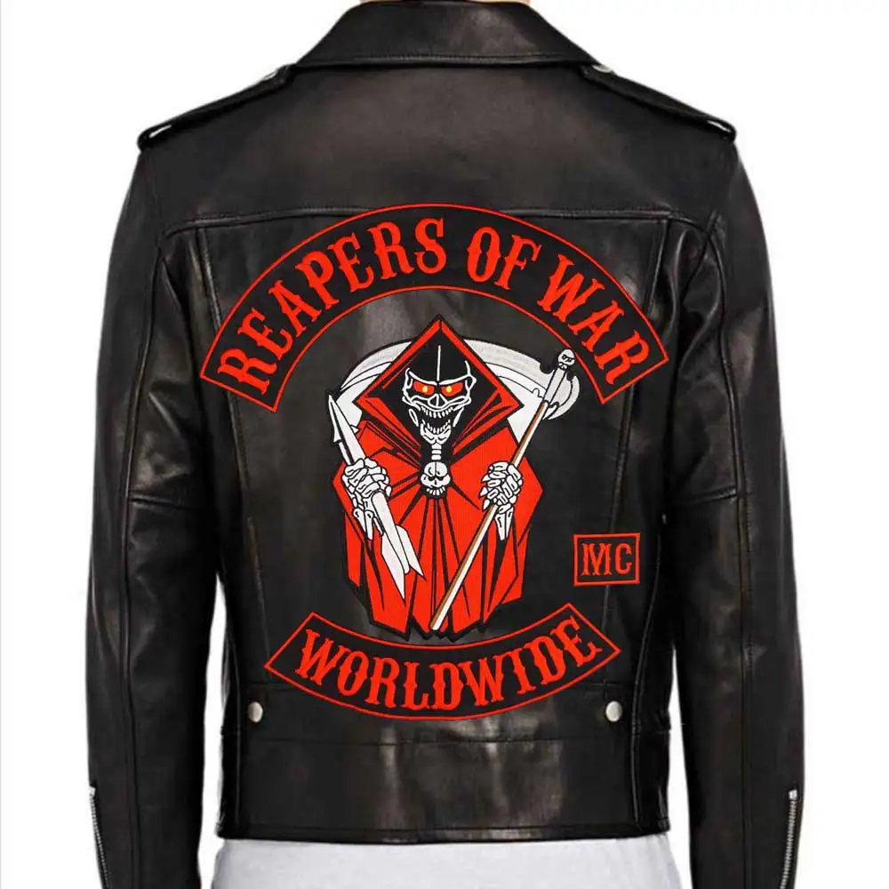 Large Skull Motorcycle Embroidery Patch REAPERS OF WAR MC Badge Cloth Leather Jacket Decoration Back High-grade Iron-On