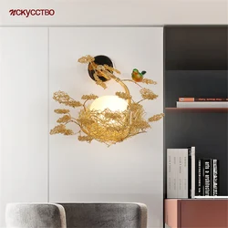 Designer Cottagecore Bird Nest Glass Egg Led Wall Lamp Children Bedroom Bedside Restaurant Art Deco Wall Sconce Lighting Fixture