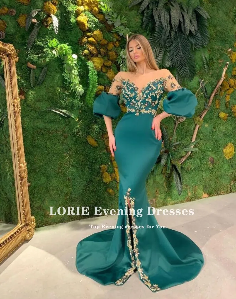 LORIE-Robe de soirée sirène à col rond, demi-manches perlées, robe de Rharabe, robe de soirée de mariage, appliques de Dubaï