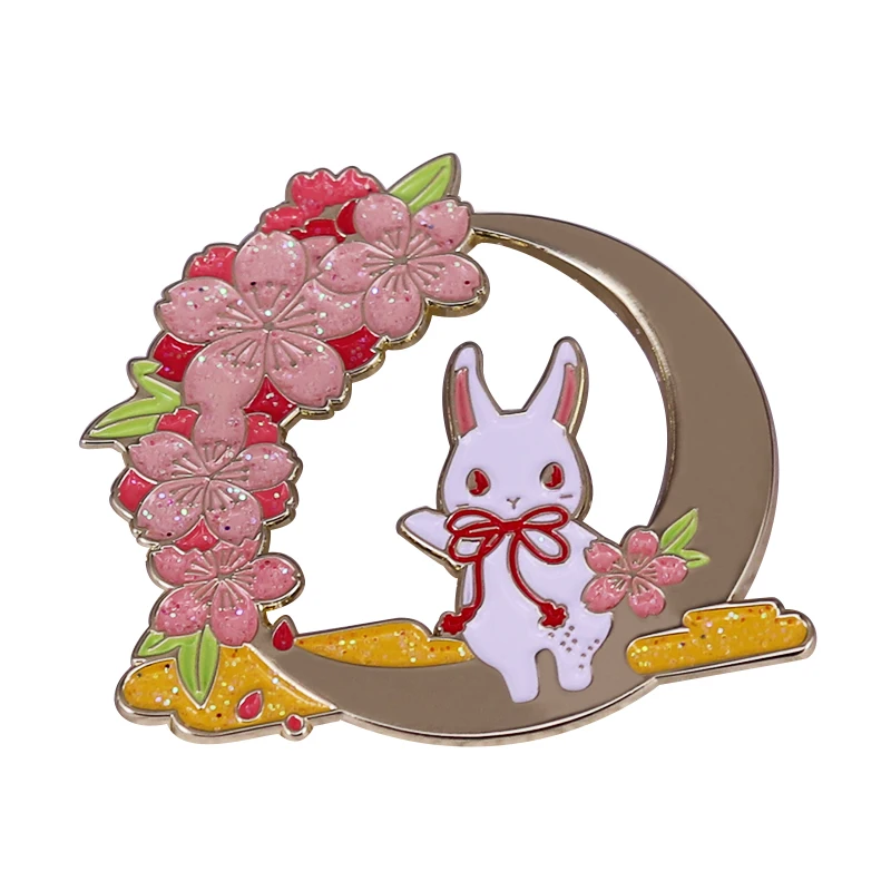 Sakura Moon Rabbit Badge Crescent Moon Badge lunar new year Gift