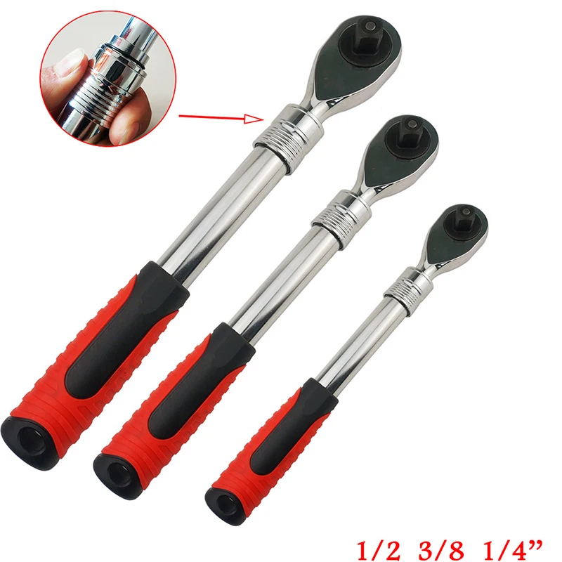 

1/4" 3/8" 1/2" 72 Teeth Telescopic Socket Flexible Ratchet Wrench Ratchet Spanner CR-V Quick Release Professional Hand Tools