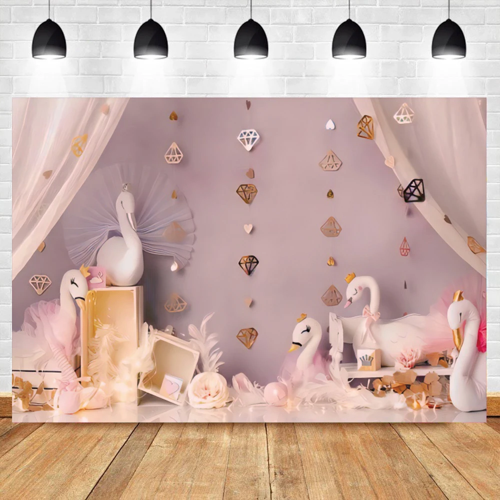 Laeacco Swans Princess Lake Stage Curtain Newborn Baby Shower Girl Birthday Party Photo Backdrop Photo Background Photocall