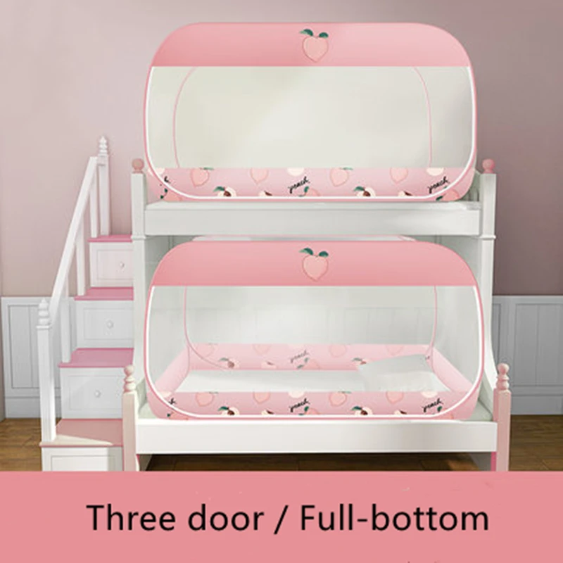 Pink Peach Bunk Bed Mosquito Nets 0.9m/1.0m/1.2m/1.35m/1.5m Foldable Anti-Mosquito Netting 3 Door Square Bed Tent For Kids Room