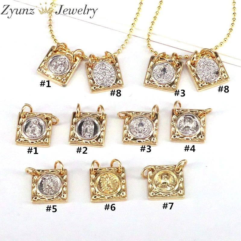 5PCS, 12MM Gold Color Virgin Mary Necklace For Women Jesus Religion Pendant Necklace Jewelry