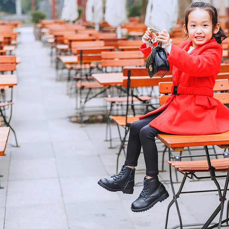 Bottines en cuir véritable pour enfants, chaussures d'hiver en fourrure chaude pour garçons et filles