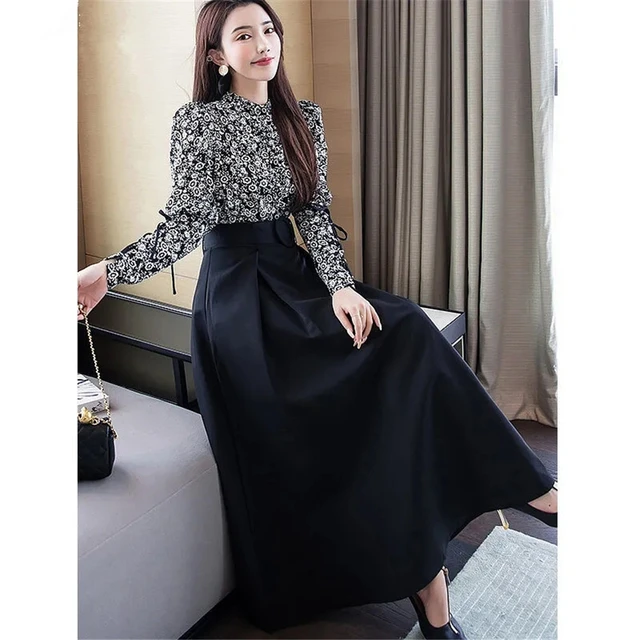 Jupe Longue Plissee Noire Pour Femmes Tenue De Bureau Taille Haute Avec Ceinture Nouvelle Mode Coreenne Elegante Pour Le Travail 2021 Jupes AliExpress