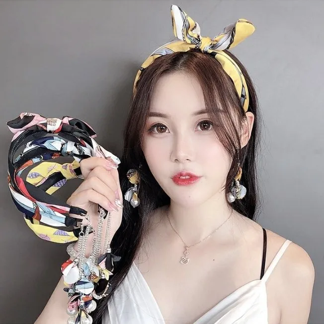 

Корейские серьги с бантом, жемчужная лента с кисточками, повязка на голову, женская ткань для мытья лица, резинка для волос, обруч, повязка на голову для женщин и девочек