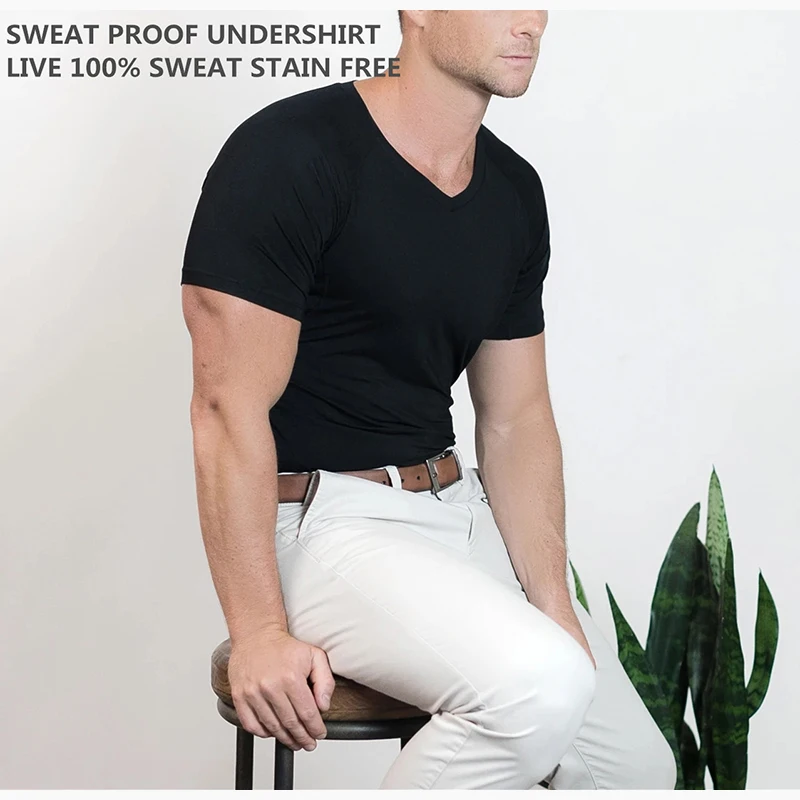 WESPROJECT Men Lancin Modal Sweatproof Anti  T Shirt Against Underarm Sweat Proof  Slim Fit V Neck T-Shirt