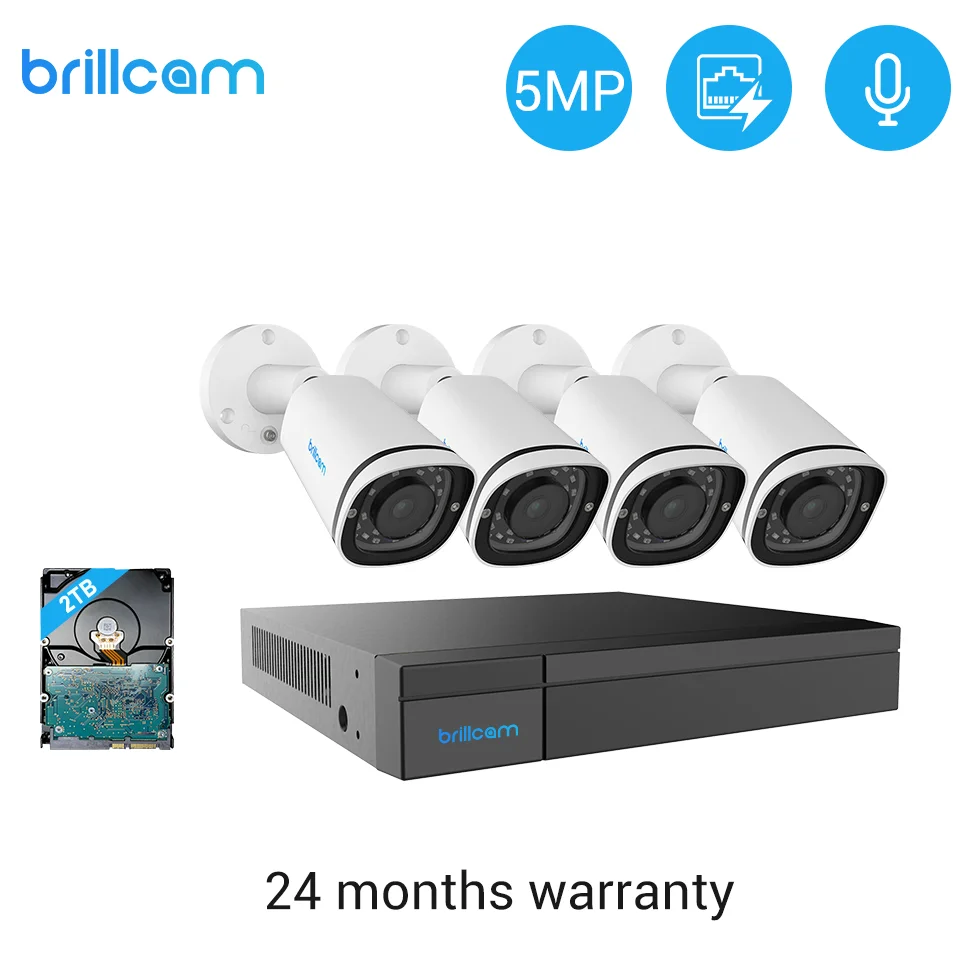 

Brillcam H.265 8CH 5MP POE Security Camera System Kit 4PCS 5MP POE IP Camera Outdoor Waterproof Home Video Surveillance NVR Set