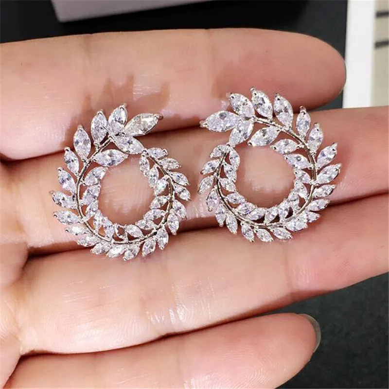 Classical Fashion Jewelry 925 Sterling Silver Full Marquise Cut White Clear AAAAA Cubic Zircon Stud Earring For Women Gift