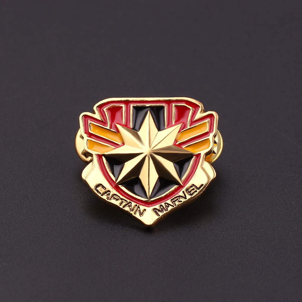 Disney Marvel Movie Captain Marvel Badges Yellow Eight-pointed Star Enamel Brooches Collection Memorial Jewelry Gift For Fans