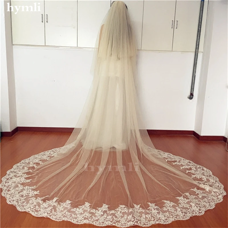 Foto reali velo da sposa in pizzo a 2 livelli 3M lunghezza cattedrale velo da sposa illusione nuziale accessorio da sposa fard velo