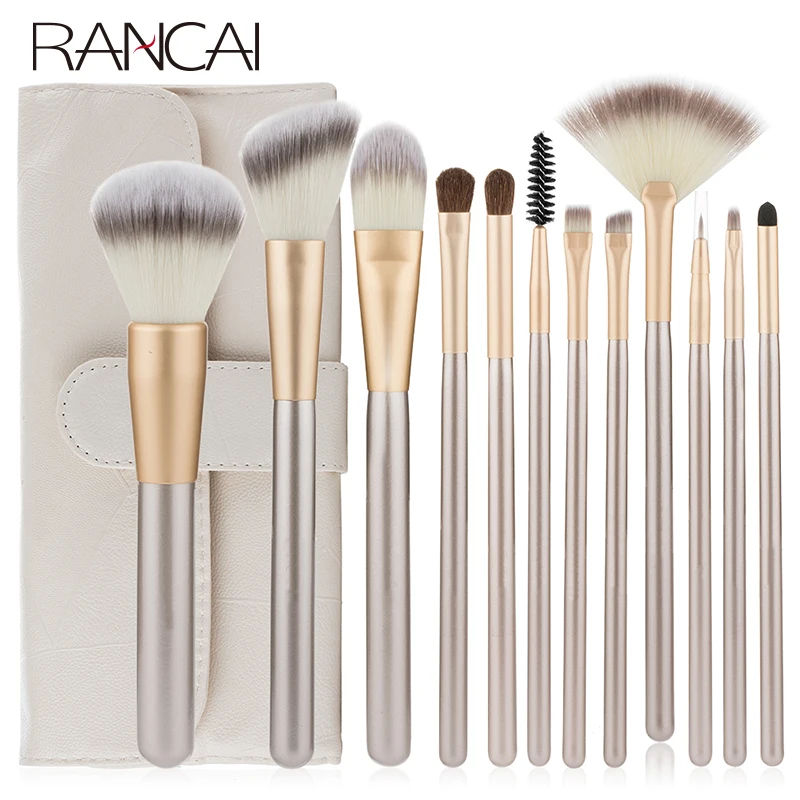 

RANCAI 12 шт набор кистей для макияжа crochas maquillaje зеленый большой свободный порошок блеск Тени для век основа контур синтезатор волос