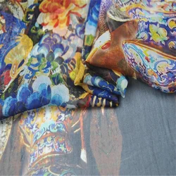 Court Porcelain Blue Floral Hot Sale Top Quality Discount Price Comfortable Feeling Material Silk Georgette Fabric for T-shirt