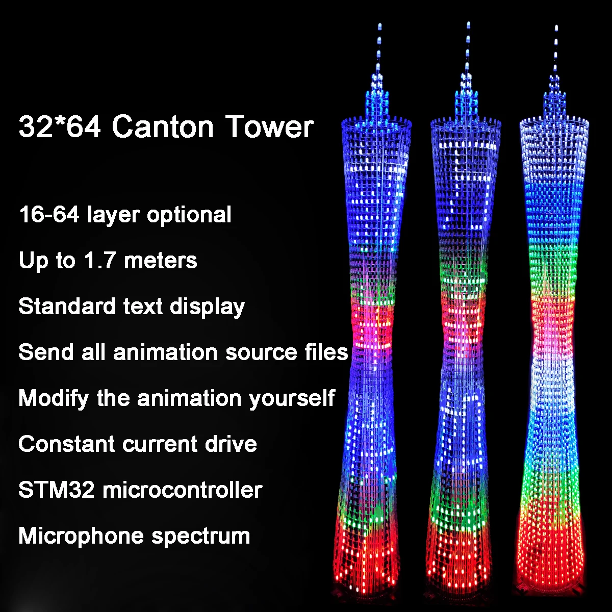 

64-Story GuangZhou Tower DIY Kit LED Thin Waist Light Cube Electronic Production Parts STM32 Single-Chip Microcomputer