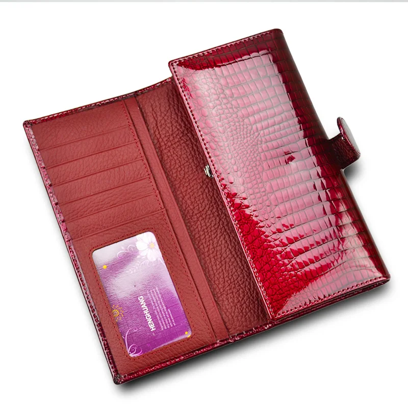 Fashion Red Women Wallets Genuine Leather Wallet Long Purses Alligator Leather Ladies Coin Pocket Card Holder Wallet Female