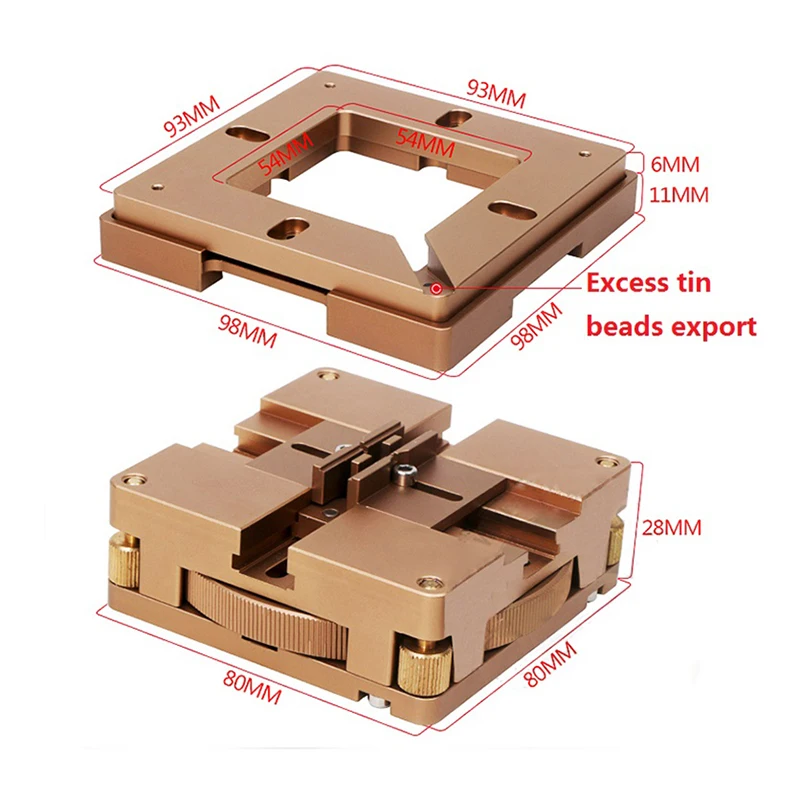 90mm Golden Aluminium Alloy BGA Reballing Station BGA Reball Kit Magnetism Lock 11Pcs Solder Ball 90mm Bga Stencil Planting Jigs