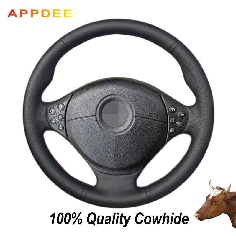 AppDee Black Genuine Leather Car Steering Wheel Cover for BMW E39 5 Series 1999-2003 E46 3 Series 1999-2005 E53 X5 E36 Z3