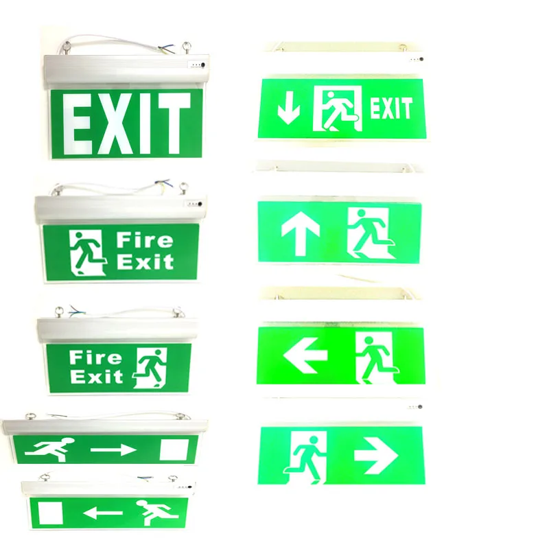 Ac220v White Led Emergency Light Exit Sign Indicator Safety Fire Stairs Alarm Hanging Public Hotel Shopping Mall Warning Lamp