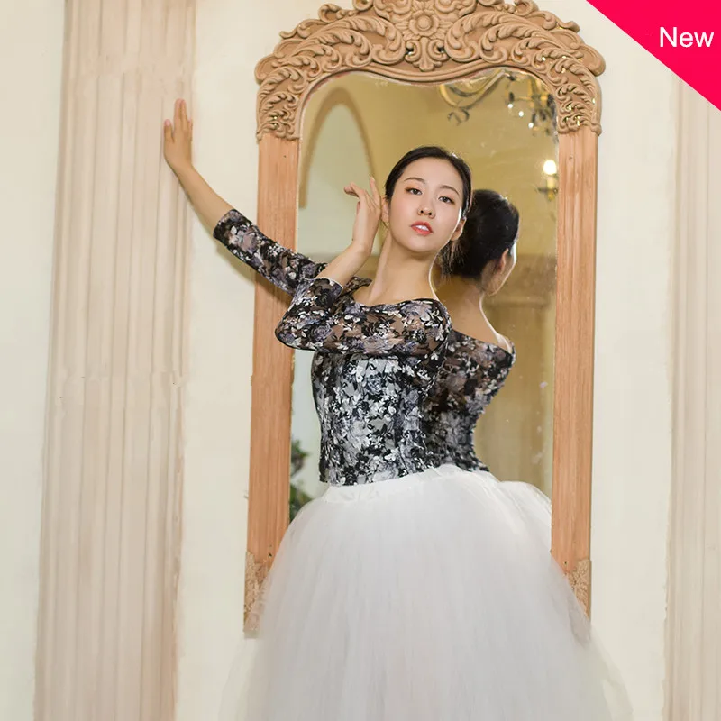 Star Same Style Ballet Dance Practice Suit Printed Mesh Blouse Gauze Classical Dance Jumpsuit Ballet Tiara Dance Top