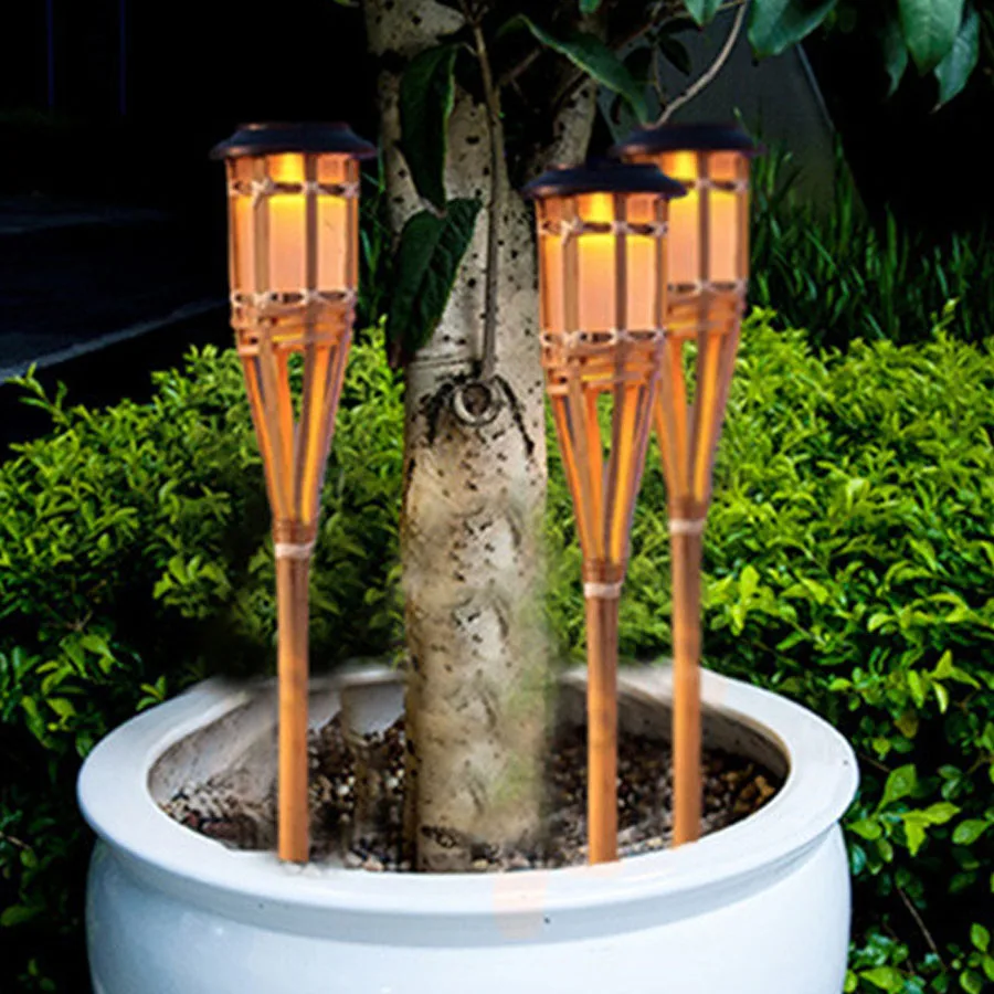 

Thrisdar Outdoor Garden Solar Lawn Lamp Handmade Bamboo Solar Tiki Torches Light For Fence Pathway Walkway Driveway Decor