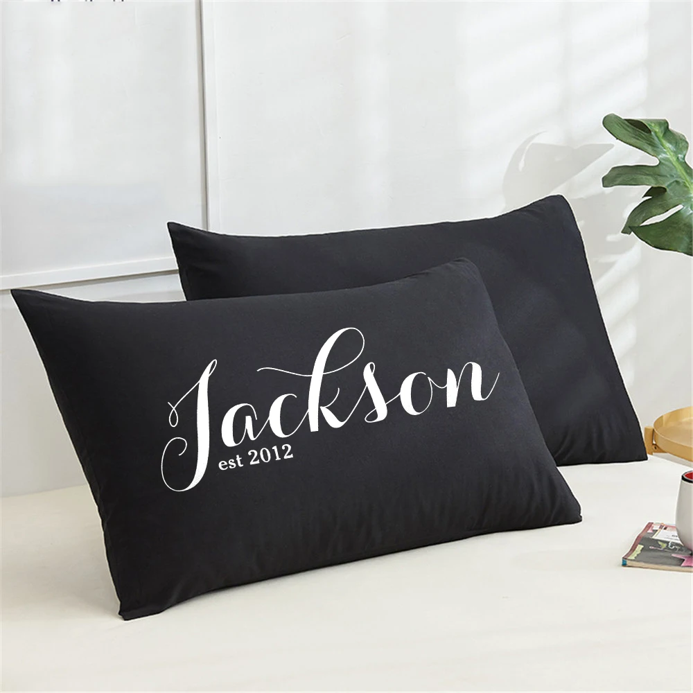 48*74cm Personalized Name Cotton Pillowcase Home Bed Ornament Solid Color Pillow Cover Rectangle Pillow Case Custom Wedding Gift