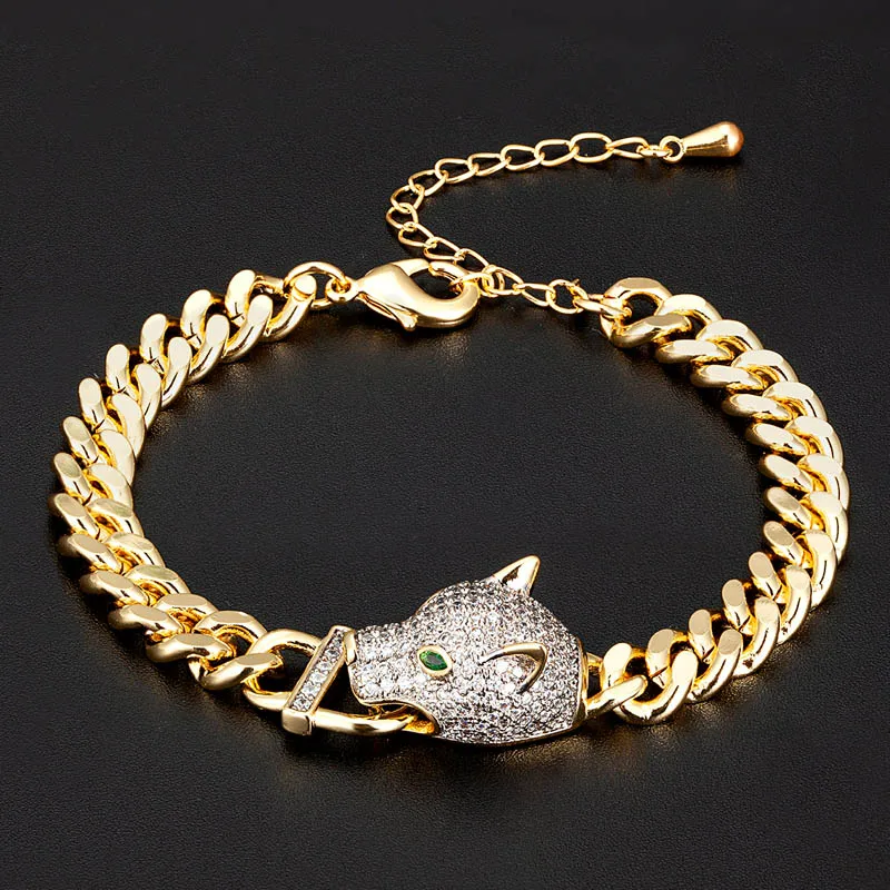 Zlxgirl luxury brand leopard shape animal bracelet for women and men party gifts jewelry fine zircon gold bracelet copper bangle