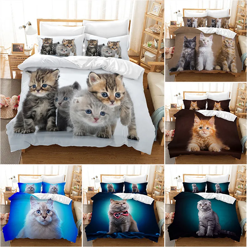 

3D Digital Printed Cat Pattern Duvet Cover with Pillow Cover Bedding Set Single Double Twin Full Queen King Size Bedroom Decor