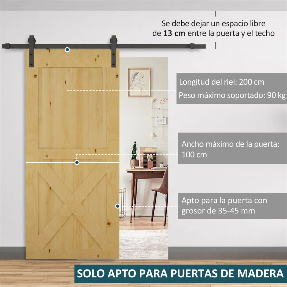 HOMCOM Kit installacion Montaje Puerta Corredera Madera Puertas Corredizas Riel Acero