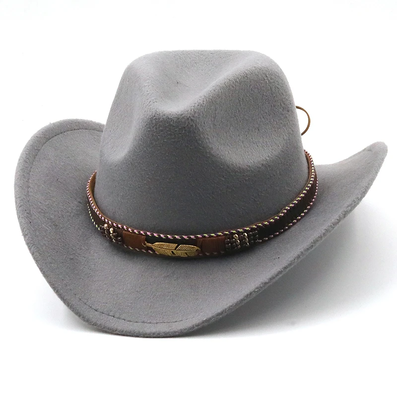 Wool Women's Men's Western Cowboy Hat For Gentleman Lady Jazz Cowgirl With Leather Cloche Church Sombrero Caps