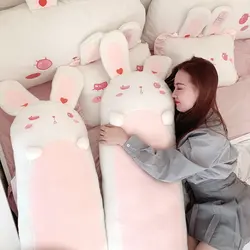 Soft Lolita Bunny Long Throw Pillow Stuffed Cartoon Cute Winkle Eyes Rabbits Speeping Leg Pillow Nap Pillow for Girl Birthday