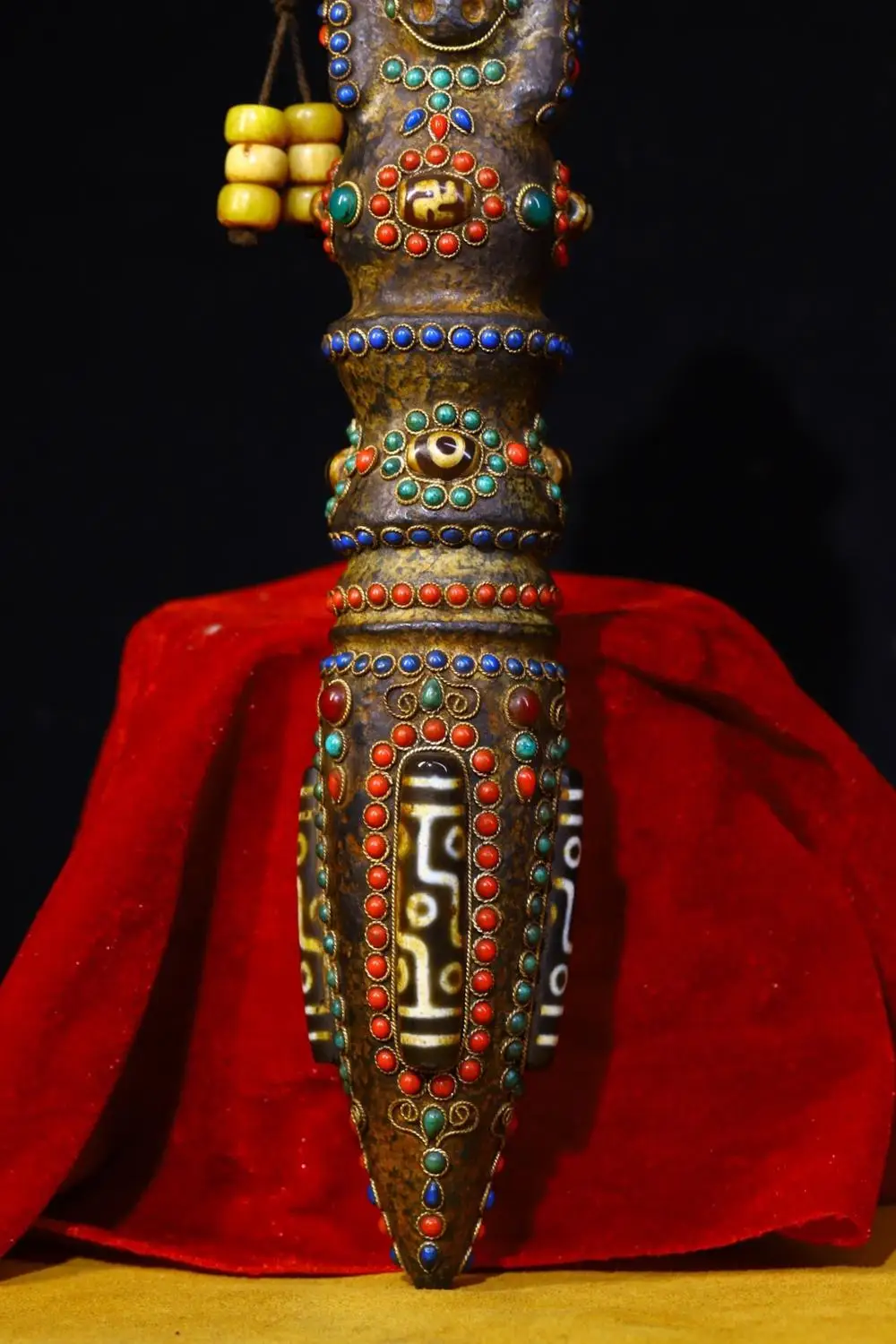13 "Xizang الشعبية القديمة النيزك الطبيعي فسيفساء جوهرة gZi الخرز Hayagriva رئيس Vajra Phurba تميمة دارما تاون هاوس