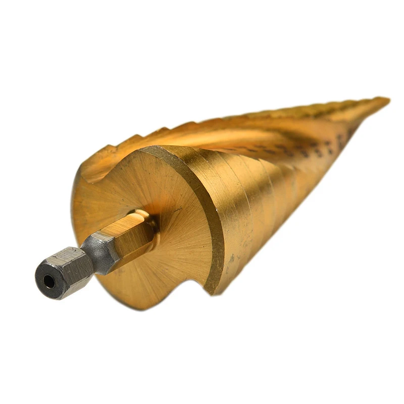 Punte da trapano a gradino scanalate a spirale in titanio Hss 4-12mm 4-20mm 4-32mm Utensili da taglio a cono a gradini Punte da trapano per fori metallici per la lavorazione del legno