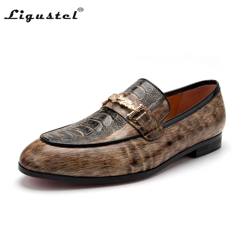 Ligustel Men Casual Shoes Designer Male Brown Loafers Luxury Wedding Prom Dress Shoes Men Original Slip On Red Bottom Big Size