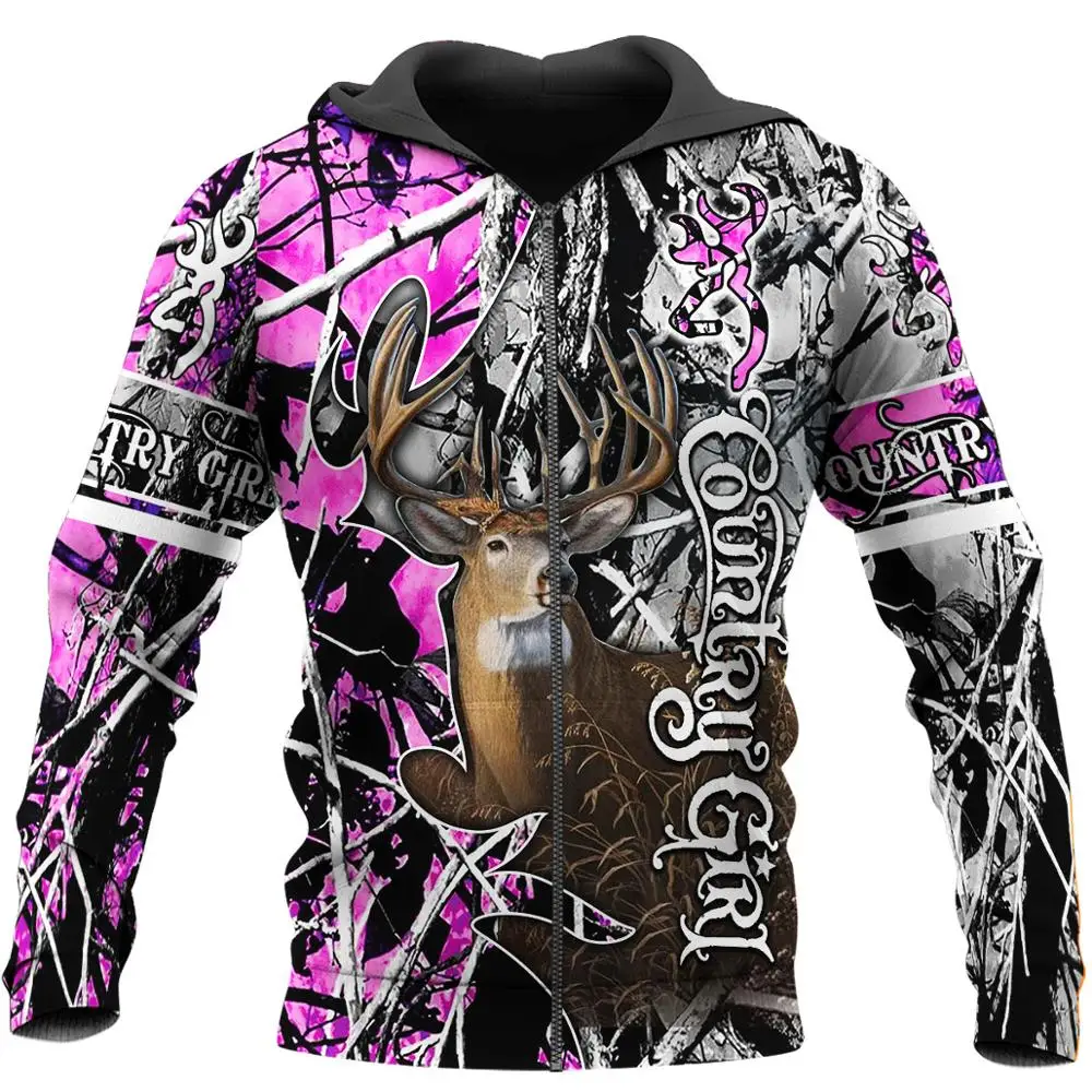 Sudadera 3D Deer Hunting Country Girl para pesca con capucha