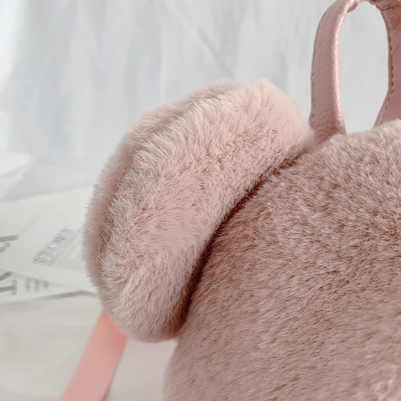 Plush Women\'s Backpack With Bear Ears Fur Shoulders Bag Cute Furry Women Bag Bag Packs For Girls 2021 KPOP Mini Backpack Lady