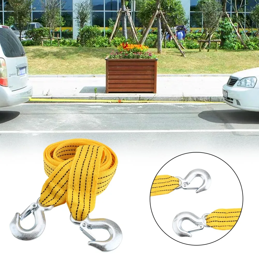 Vehicle Emergency Tow Strap With Alloy Steel Hooks Auto Towing Rope For Car Truck Trailer SUV Fluorescence Nylon 3M 4Tons