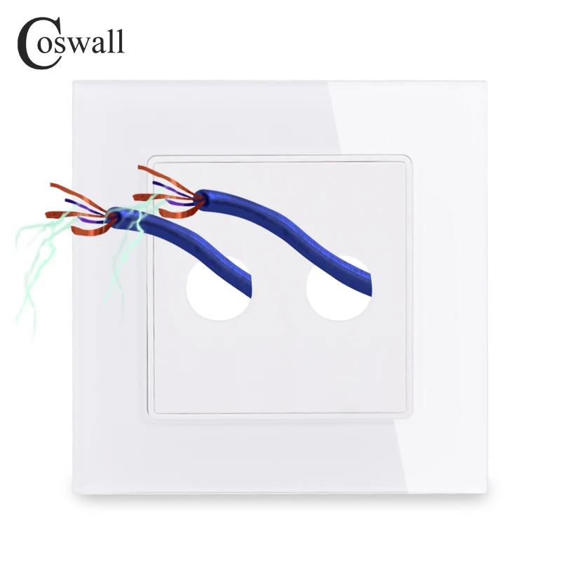 Coswall 3mm Thickness Wall Glass Blank Panel Blind Cover With 1 or 2 Outlet Hole 9mm Diameter For Gather Outgoing Wire C1 Serie