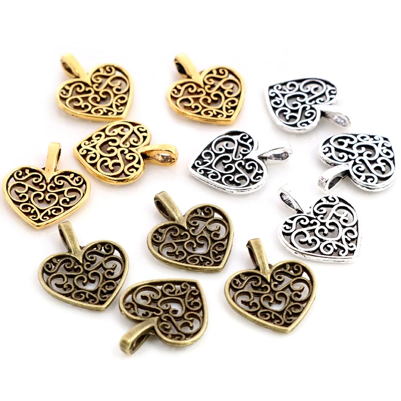 

30pcs Charms hollow lovely heart 16x14mm Antique Making pendant fit,Vintage Tibetan Silver Plated Bronze,DIY bracelet necklace