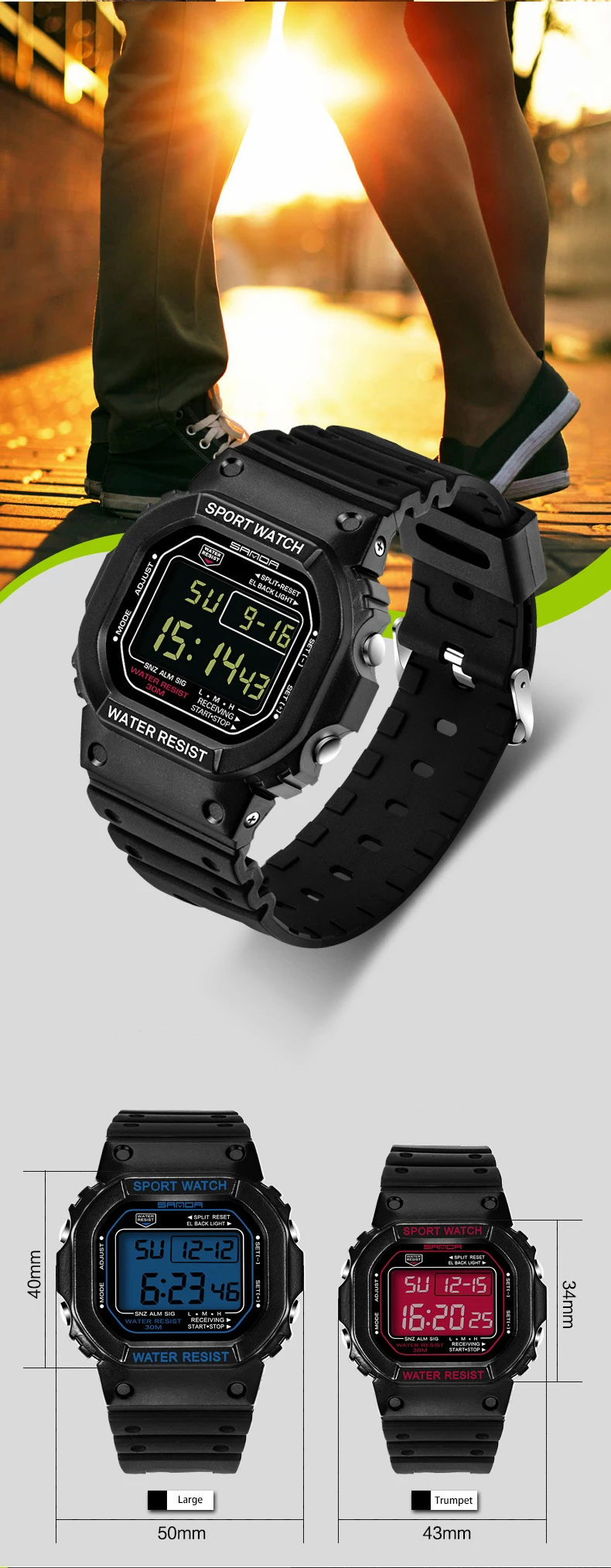 SANDA Digitaluhr Herren Wasserdicht 30M Uhr LED Herren Sport G-Stil Uhr Herren Top-Marke Militäruhren Relogio Masculino – Detail 6