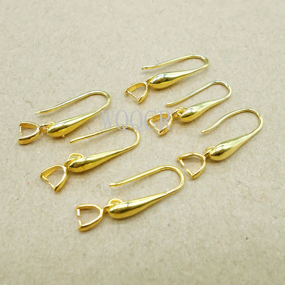 10PCS Genuine 925 Silver/18K Gold Smooth surface  Women\'s Ear Hook Earrings Blank Base DIY Jewelry Making Result Accessory