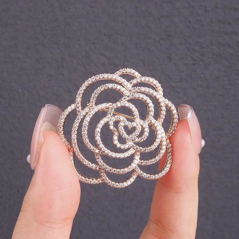 Luxury Camellia Flower Brooches For Woman Scarves Buckle Pin Cloth Fabric Brooch Jewelry Accessories Girls Gifts