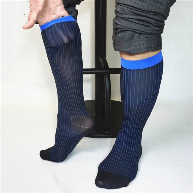 Calcetines transparentes de tubo para hombre, medias exóticas formales, transparentes, a rayas, para negocios, TNT, regalos