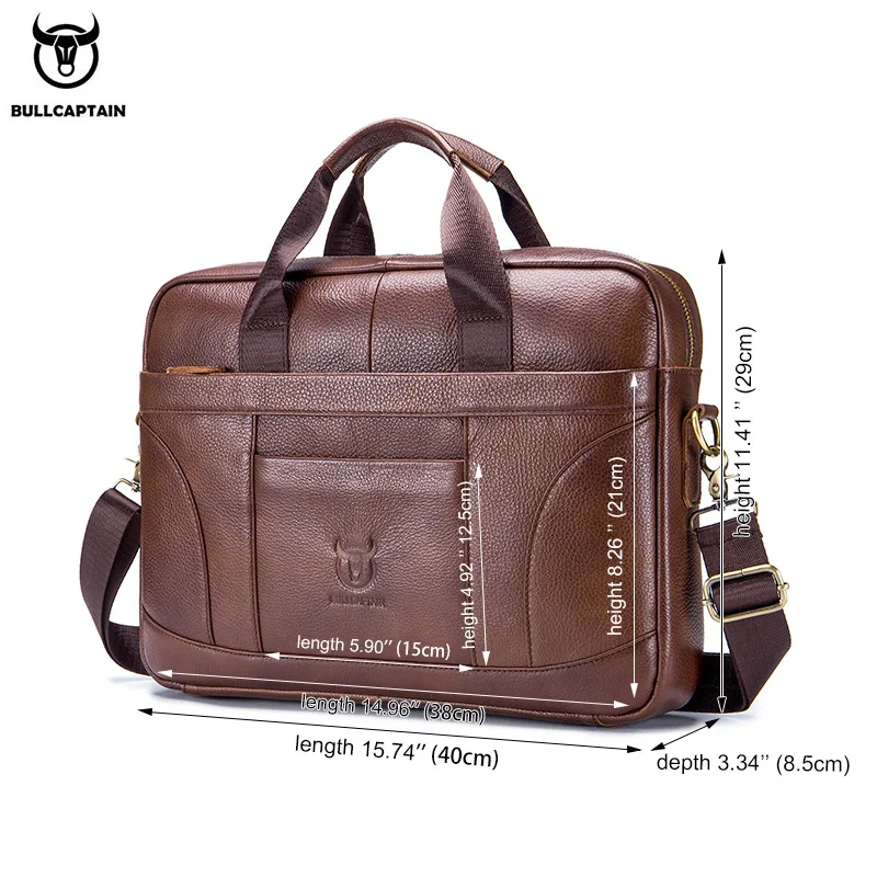 BULLCAPTAIN Men Briefcase Famous Brand Leather Shoulder Messenger Bags Office Handbag 14 inch Laptop bag High Quality