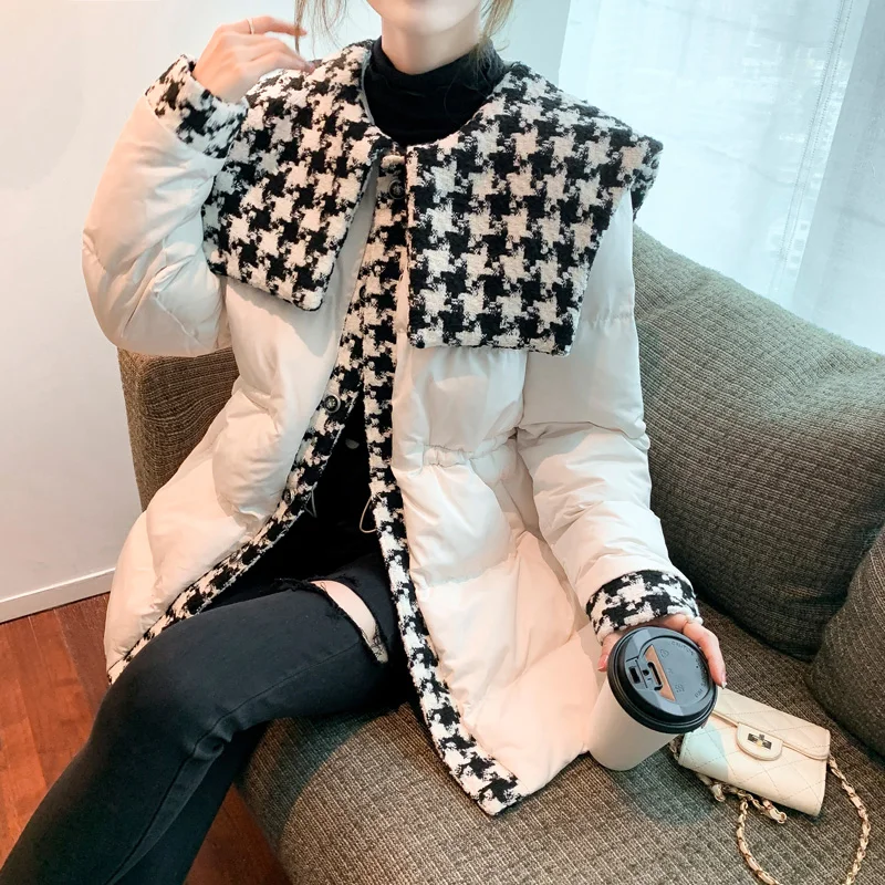 2022 Winter Draw Back Cotton Clothes Female Minority Thicken Down Jacket Korean Version Mid-Length Bread Service Coat