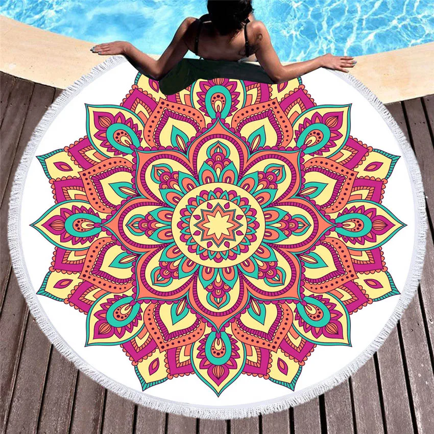 Mandala Round Beach Towels Summer Geometric Thick Bath Shower Towel 150cm Circle Beach Swim Yoga Mat Cover Up serviette de plage