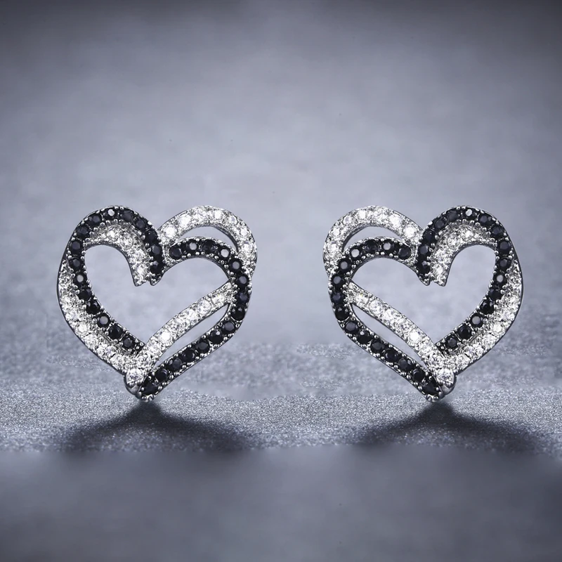 2023 New Black Awn Romantic Silver Color Jewelry Natural  Heart Party Cute Stud Earrings for Women I155