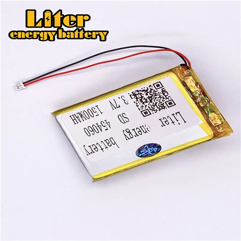 1.25MM 2pin connector Hot selling lithium 3.7 V 454060 1500mah polymer rechargeable lipo battery e-books GPS PDA Car recorder